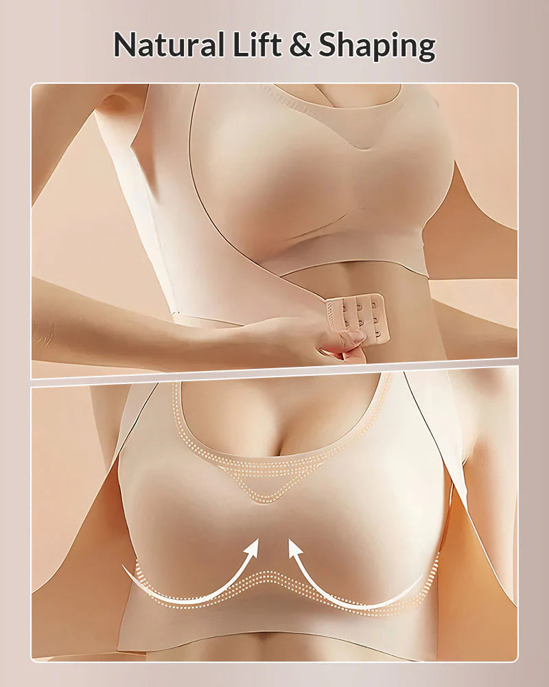 Soutien-gorge sans armatures à fermeture frontale, dos croisé et maintien postural.