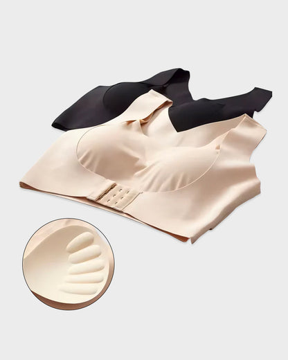 Soutien-gorge sans armatures à fermeture frontale, dos croisé et maintien postural.